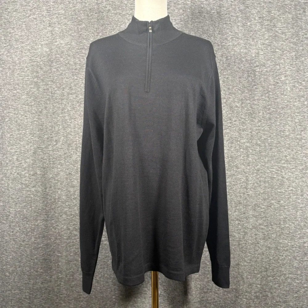 Nordstrom Mens Shop Black Merino Wool CoolMax Quarter Zip Sweater Medium